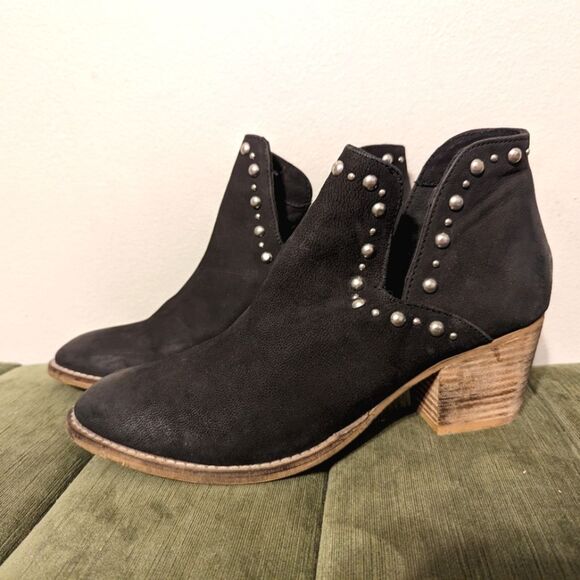 Rebels Gal Genuine Black Studded Leather Leather Booties - Picture 2 of 12